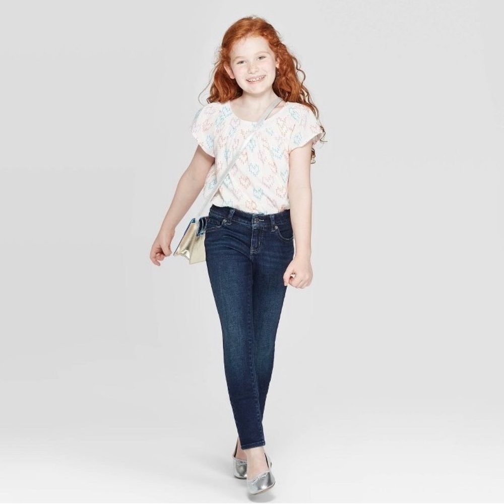 Girls' Mid-Rise Ultimate Stretch Skinny Jeans -Cat & Jack Size:6x Slim Deep Blue - Picture 1 of 3